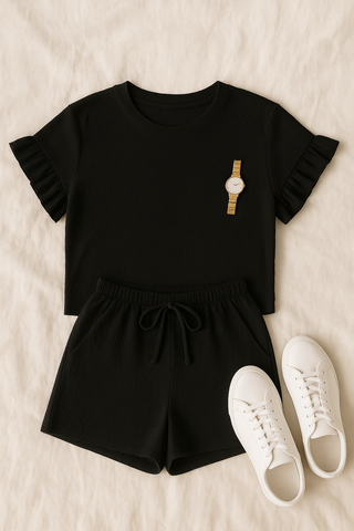 Damen Set – Sommerlich & Komfortabel, Kurzarm-Shirt & Mini-Shorts