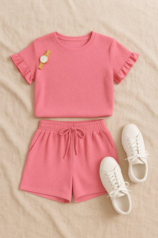 Damen Set – Sommerlich & Komfortabel, Kurzarm-Shirt & Mini-Shorts