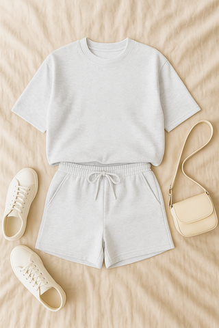 Damen Zweiteiler – Lässig & Bequem, T-Shirt & Shorts in Unifarbe