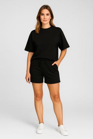Damen Zweiteiler – Lässig & Bequem, T-Shirt & Shorts in Unifarbe