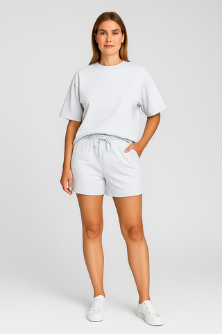 Damen Zweiteiler – Lässig & Bequem, T-Shirt & Shorts in Unifarbe