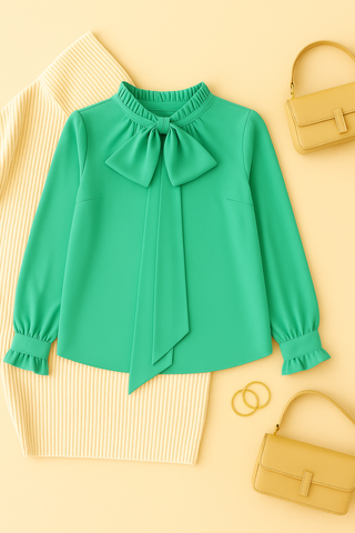 Damen Bluse – Schleifendetail & Puffärmel, Feminin & Verspielt