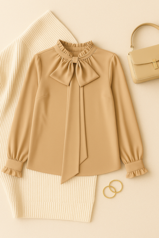 Damen Bluse – Schleifendetail & Puffärmel, Feminin & Verspielt