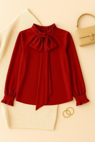 Damen Bluse – Schleifendetail & Puffärmel, Feminin & Verspielt