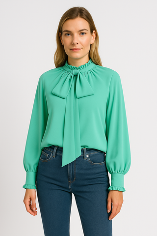 Damen Bluse – Schleifendetail & Puffärmel, Feminin & Verspielt