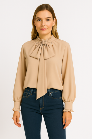 Damen Bluse – Schleifendetail & Puffärmel, Feminin & Verspielt