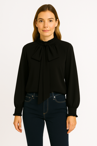 Damen Bluse – Schleifendetail & Puffärmel, Feminin & Verspielt