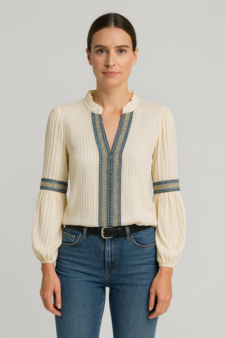Damen Bluse – Rüschenstil & V-Ausschnitt, Feminin & Edel