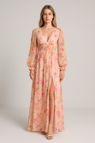 Damen Kleid – V-Ausschnitt & Blumenmuster, Elegant & Feminin