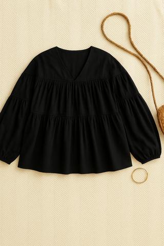 Damen Bluse – Koreanischer V-Ausschnitt, Süß & Vielseitig