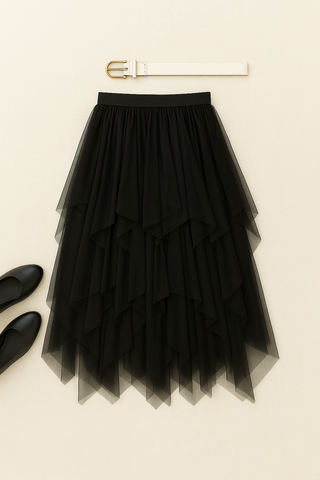 Damen Rock – Midilänge Mesh, Elegant & Verspielt