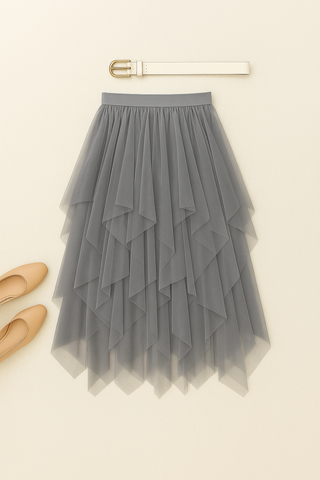 Damen Rock – Midilänge Mesh, Elegant & Verspielt
