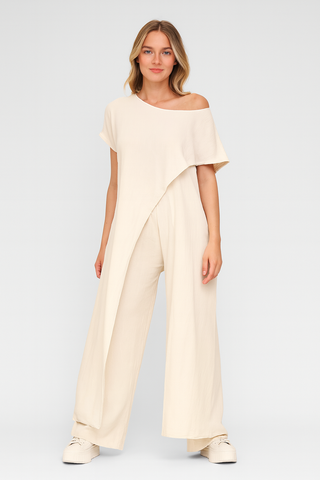 Damen Set – V-Ausschnitt & Weite Hose, Locker & Elegant