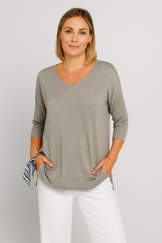 Damen Stricktop – V-Ausschnitt Pullover, Leicht & Figurbetont