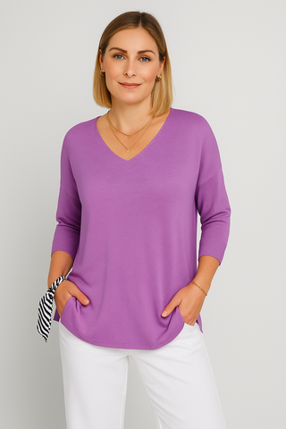 Damen Stricktop – V-Ausschnitt Pullover, Leicht & Figurbetont