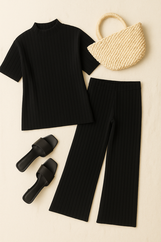 Damen Zweiteiler – Strick-Look mit Pullover & Hose, Locker & Vielseitig