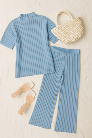 Damen Zweiteiler – Strick-Look mit Pullover & Hose, Locker & Vielseitig