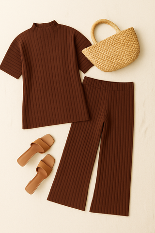 Damen Zweiteiler – Strick-Look mit Pullover & Hose, Locker & Vielseitig