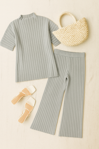 Damen Zweiteiler – Strick-Look mit Pullover & Hose, Locker & Vielseitig