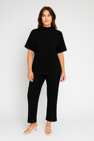 Damen Zweiteiler – Strick-Look mit Pullover & Hose, Locker & Vielseitig