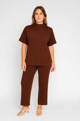 Damen Zweiteiler – Strick-Look mit Pullover & Hose, Locker & Vielseitig