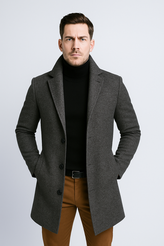 Herren Mantel – Langer Trenchcoat im Fleece-Look, Warm & Bequem
