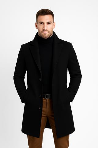 Herren Mantel – Woll-Look Mittel-Lang, Warm & Modern