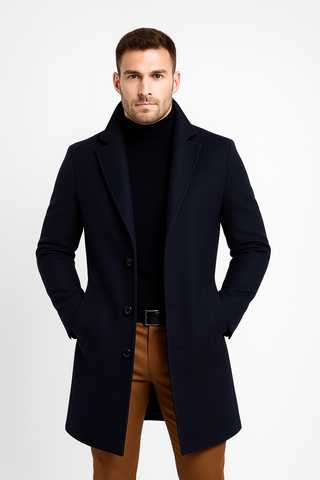Herren Mantel – Woll-Look Mittel-Lang, Warm & Modern