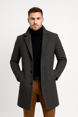 Herren Mantel – Woll-Look Mittel-Lang, Warm & Modern