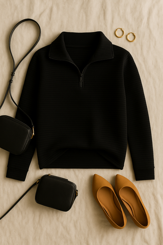 Damen Pullover mit V-Ausschnitt & Reißverschluss – Stilvoll & Bequem