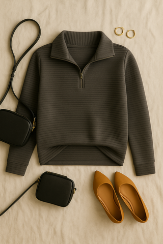 Damen Pullover mit V-Ausschnitt & Reißverschluss – Stilvoll & Bequem