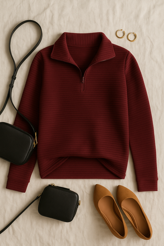 Damen Pullover mit V-Ausschnitt & Reißverschluss – Stilvoll & Bequem