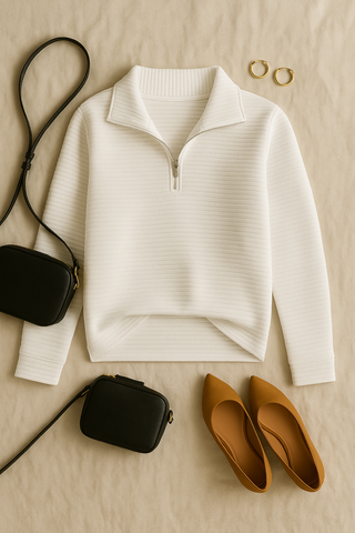 Damen Pullover mit V-Ausschnitt & Reißverschluss – Stilvoll & Bequem