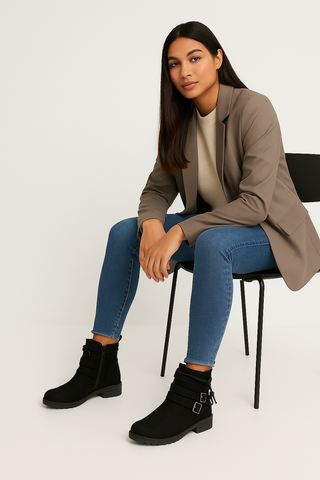 Damen Stiefeletten – Westernstil aus Wildleder, robust & trendbewusst