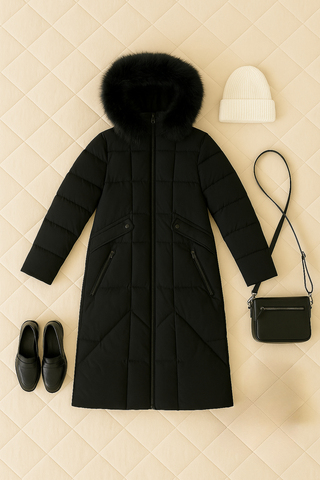 Damenmantel – Italienischer Stil, Knielang mit Kapuze, Elegant & Warm