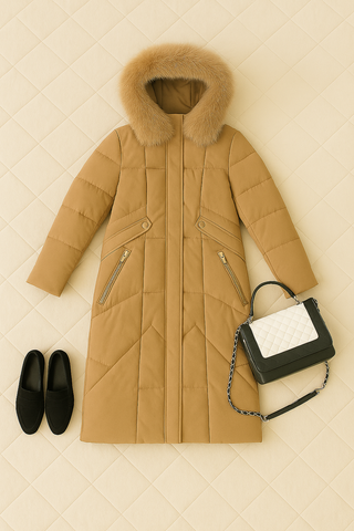 Damenmantel – Italienischer Stil, Knielang mit Kapuze, Elegant & Warm