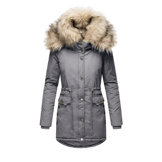 A women's winter parka featuring a removable faux fur collar, designed for practicality and elegance, crafted from durable materials to provide warmth and style during cold weather 1