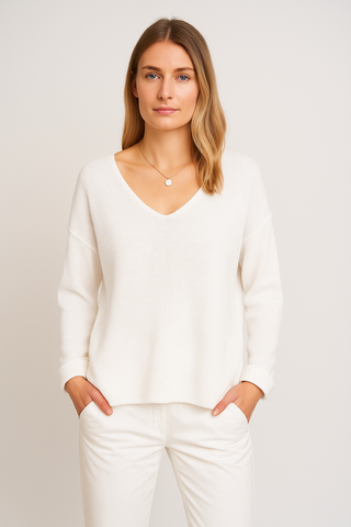 Damen Langarmshirt – Weit V-Ausschnitt, Bequem & Vielseitig
