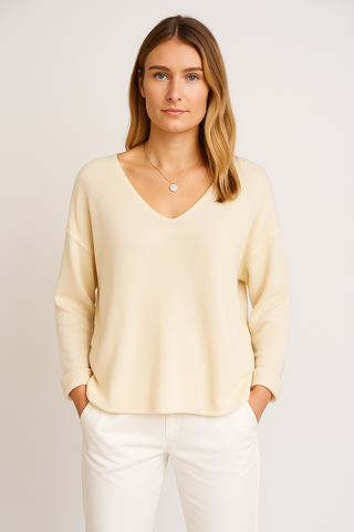 Damen Langarmshirt – Weit V-Ausschnitt, Bequem & Vielseitig