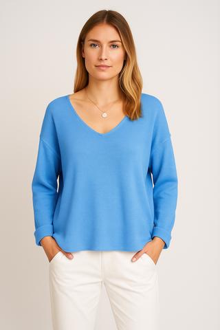Damen Langarmshirt – Weit V-Ausschnitt, Bequem & Vielseitig