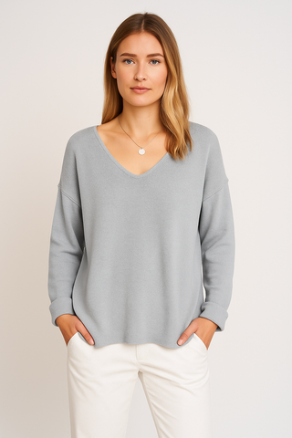 Damen Langarmshirt – Weit V-Ausschnitt, Bequem & Vielseitig