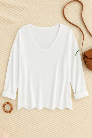 Damen Langarmshirt – Weit V-Ausschnitt, Bequem & Vielseitig