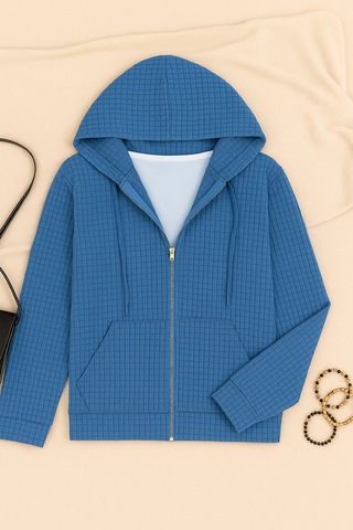 Damen Cardigan – Waffel-Design mit Reißverschluss, Lässig & Praktisch