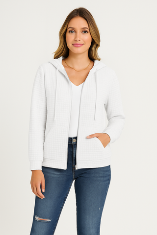 Damen Cardigan – Waffel-Design mit Reißverschluss, Lässig & Praktisch