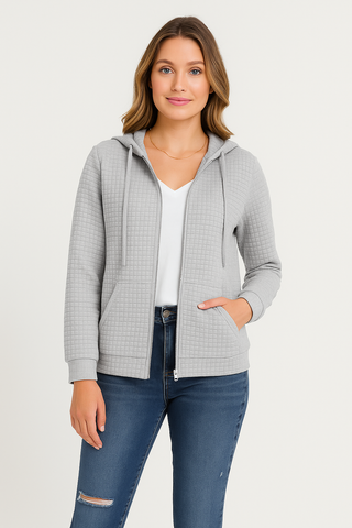 Damen Cardigan – Waffel-Design mit Reißverschluss, Lässig & Praktisch
