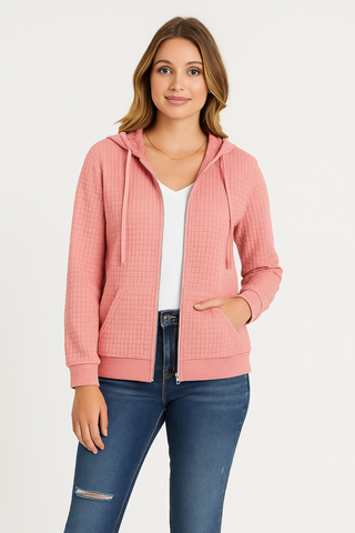 Damen Cardigan – Waffel-Design mit Reißverschluss, Lässig & Praktisch