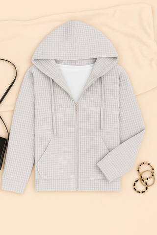 Damen Cardigan – Waffel-Design mit Reißverschluss, Lässig & Praktisch