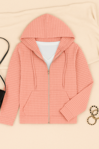 Damen Cardigan – Waffel-Design mit Reißverschluss, Lässig & Praktisch