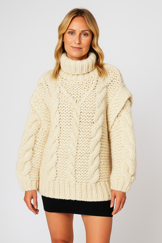 Damenpullover – Oversize Grobstrick, Acrylmischgewebe, Warm & Gemütlich