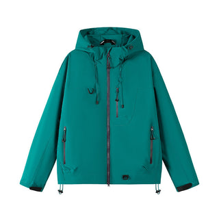 This men's jacket features a technical, waterproof, and breathable design, complete with an adjustable hood for customizable fit and comfort, making it ideal for outdoor activities 12